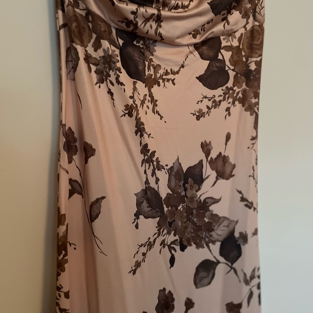 Floral Print Dress in Brown and Cream